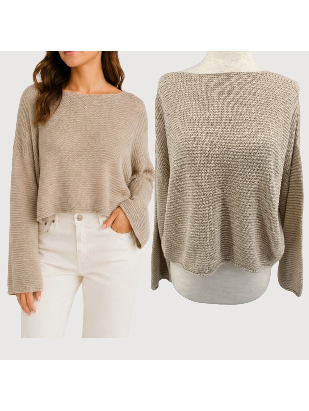 Silk Paper Yarn Cashmere Metallic Cropped Knit Sweater S